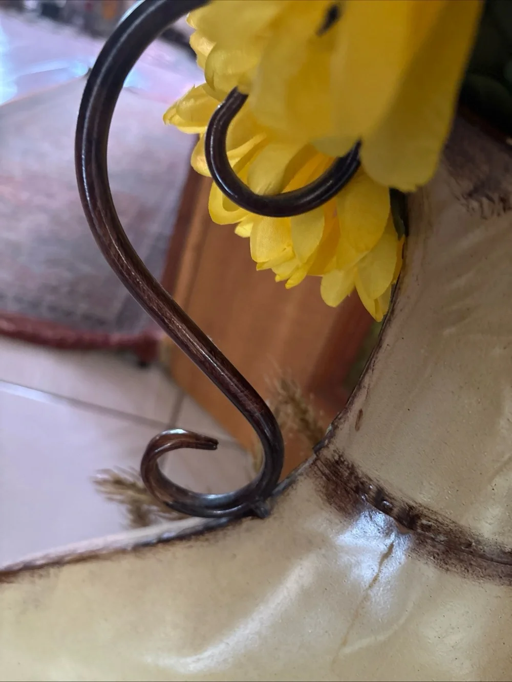 Yellow Sunflower metal  holder with 3-D sunflower/ Yellow Floral Arrangement